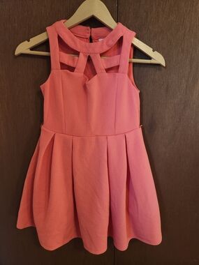 Beautees Coral Pink Textured Cutout Party Dress